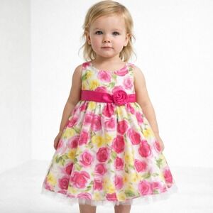 American Princess Floral Party Dress 2T Pink Rose Organza Tulle Easter Flower